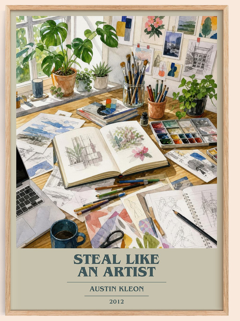 Steal like an artist book cover book poster by Austin Kleon – framed literary art print