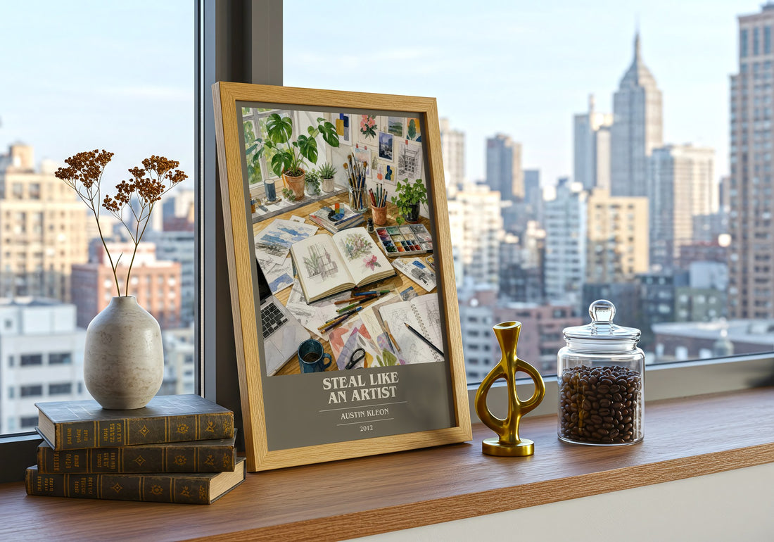 Steal like an artist book cover print framed by window – literary home decor
