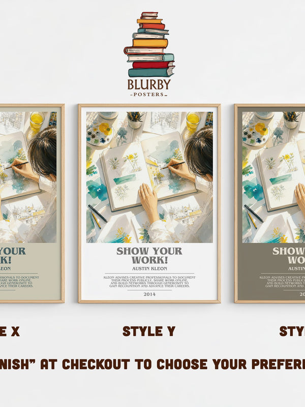 Show Your Work! bookish print in frame leaning in hallway – non fiction wall art