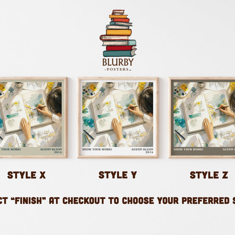 Show Your Work! literary print in frame leaning in hallway – non fiction wall art