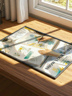 Show Your Work! watercolour book poster framed on wall – non fiction wall art