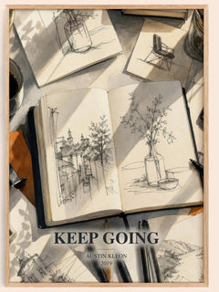 Keep Going watercolour book poster by Austin Kleon – framed literary art print