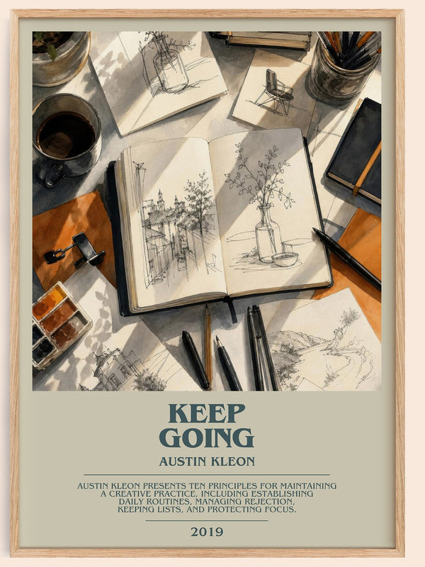Keep Going bookish book poster by Austin Kleon – framed literary art print