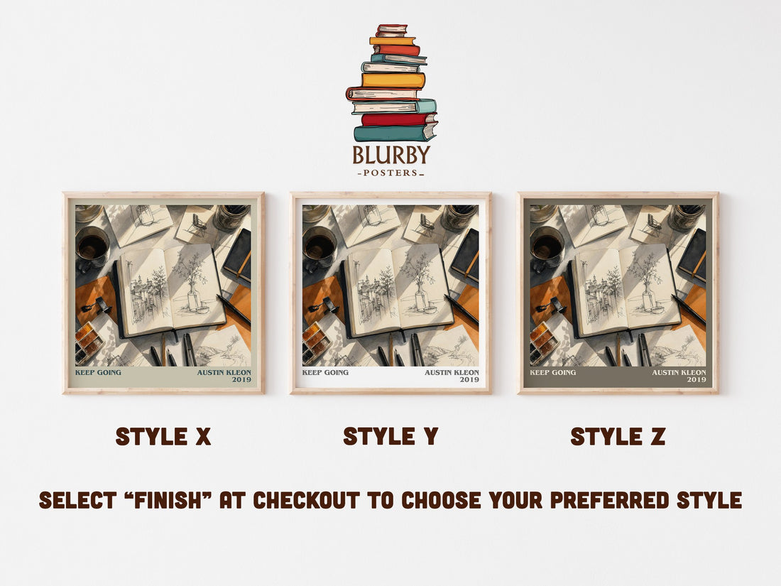 Keep Going literary print in frame leaning in hallway – non fiction wall art (mockup)