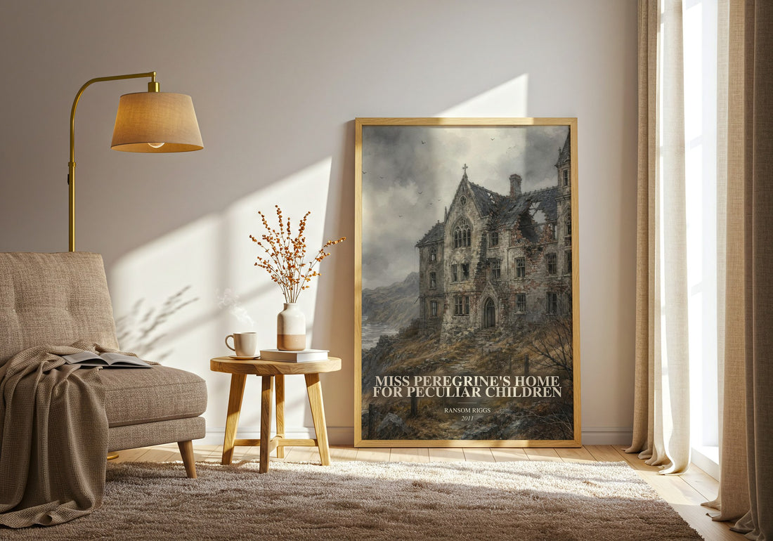 Miss Peregrine's Home for Peculiar Children watercolour print in frame leaning in hallway – fantasy wall art