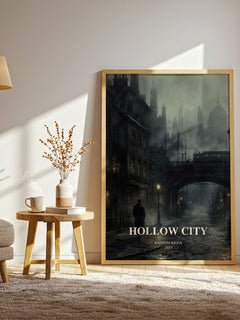Hollow City watercolour print in frame leaning in hallway – fantasy wall art
