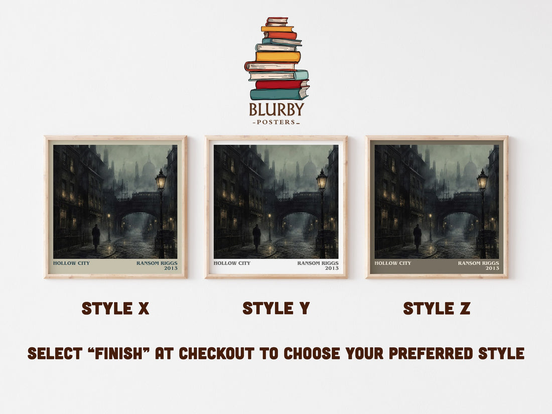 Hollow City literary print in frame leaning in hallway – fantasy wall art (mockup)