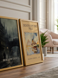 Hollow City watercolour print framed by window – literary home decor