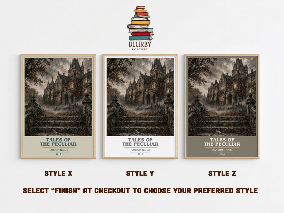 Tales of the Peculiar book cover print in frame leaning in hallway – fantasy wall art (mockup)