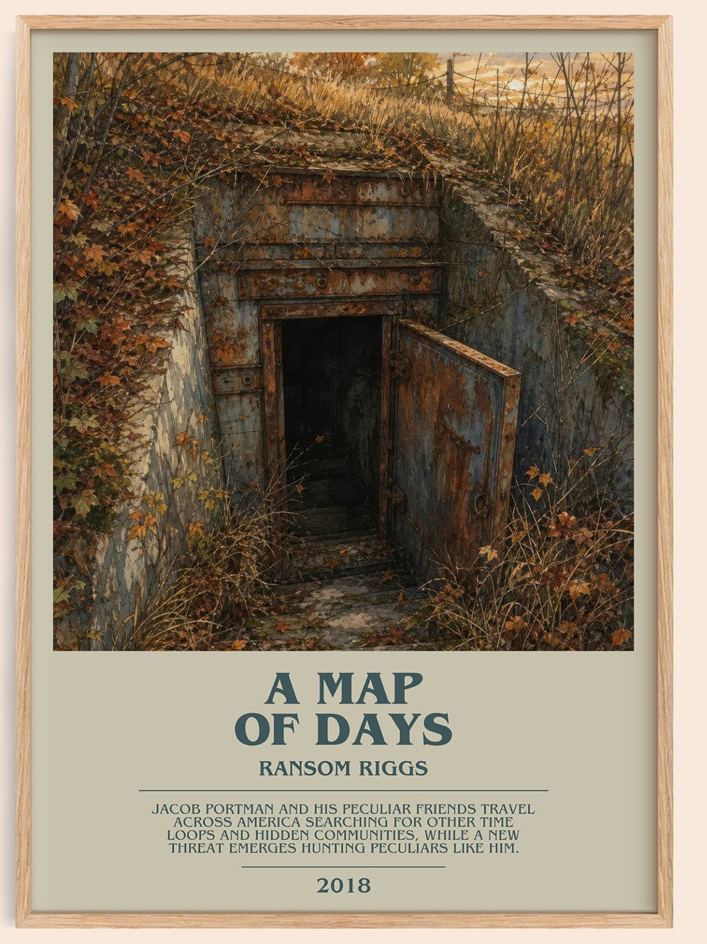 A Map of Days bookish book poster by Ransom Riggs – framed literary art print