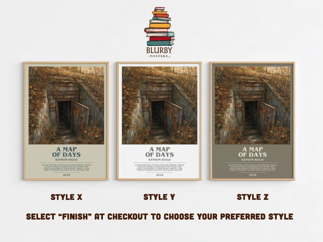 A Map of Days bookish print in frame leaning in hallway – young adult wall art (mockup)