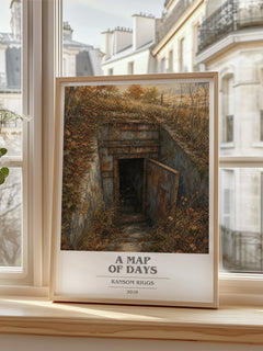 A Map of Days Book Cover Poster by Ransom Riggs – framed print by a bright window