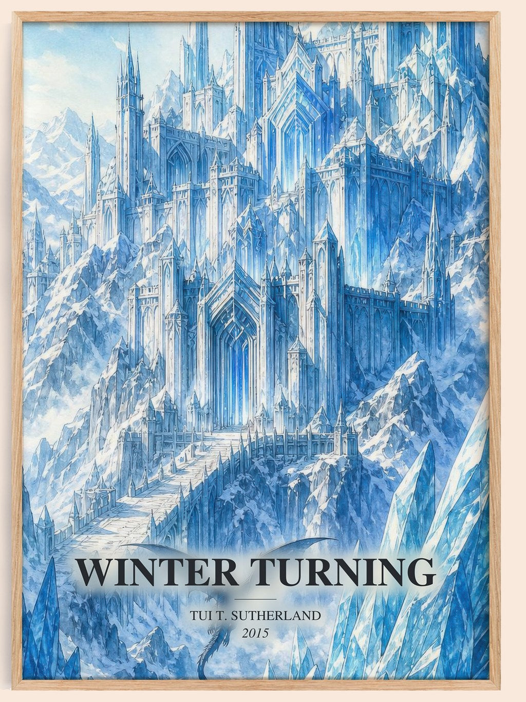 Winter Turning watercolour book poster by Tui T. Sutherland – framed literary art print