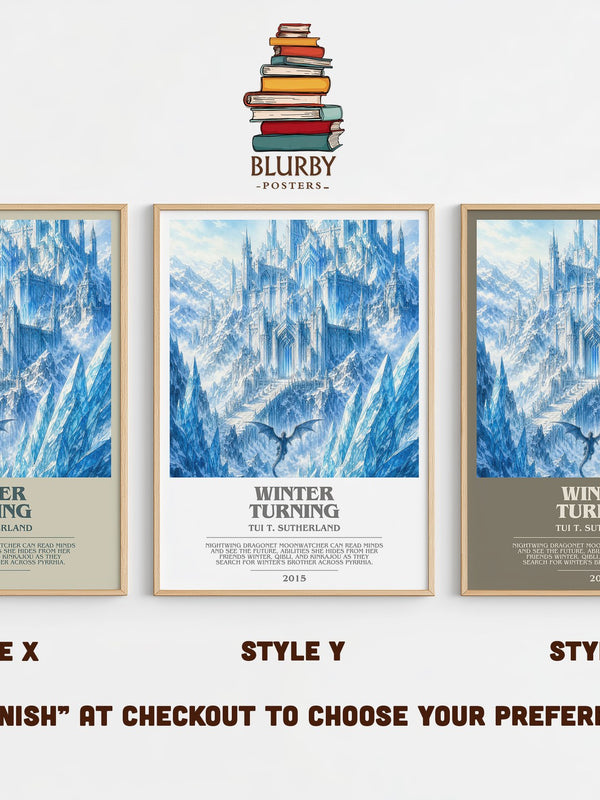 Winter Turning bookish print in frame leaning in hallway – fantasy wall art