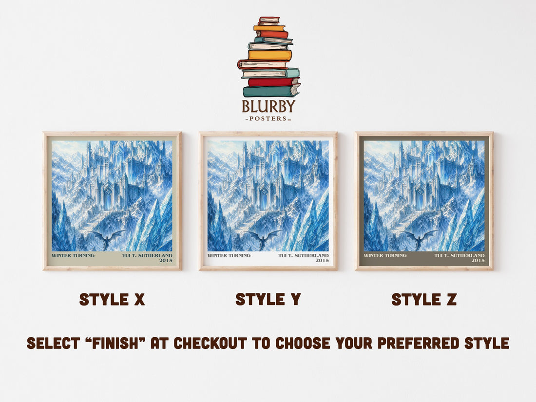 Winter Turning literary print in frame leaning in hallway – fantasy wall art (mockup)