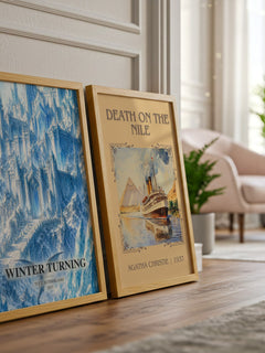 Winter Turning watercolour print framed by window – literary home decor