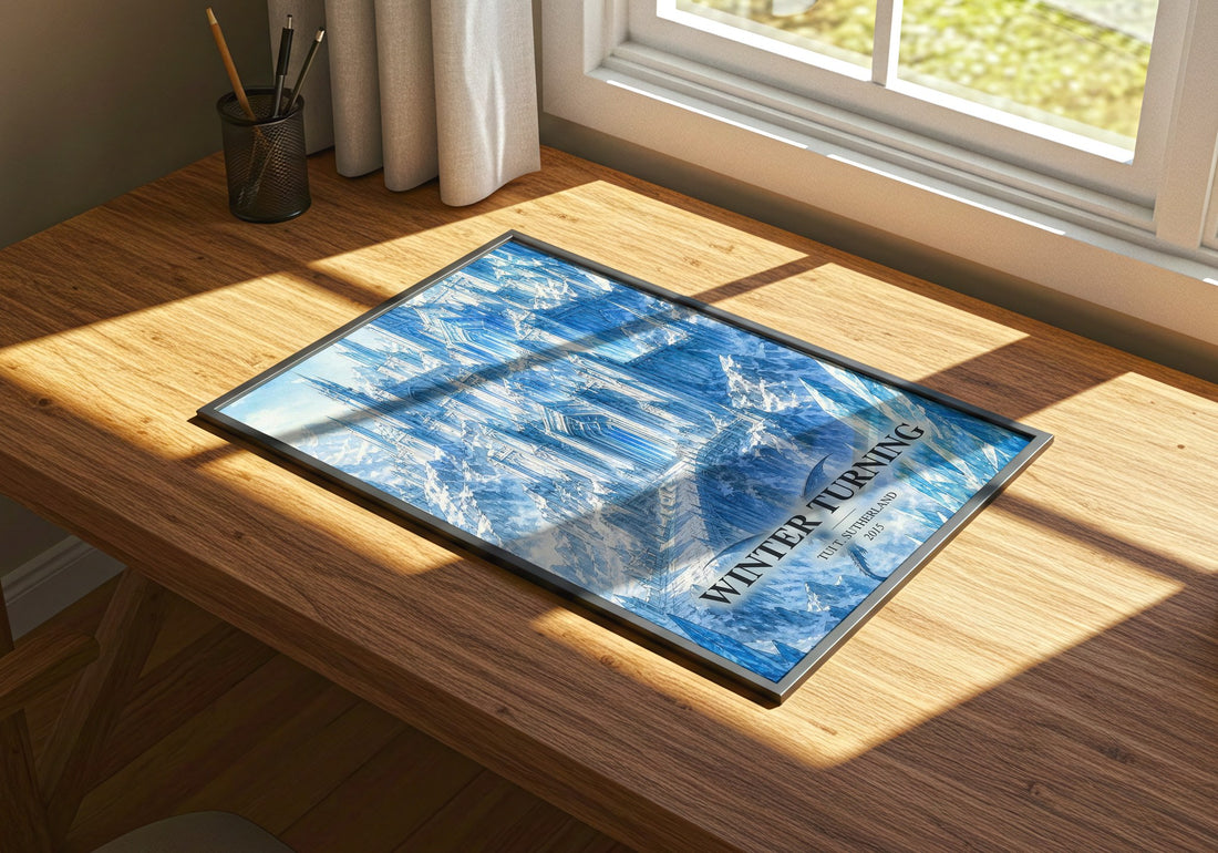 Winter Turning watercolour book poster framed on wall – fantasy wall art