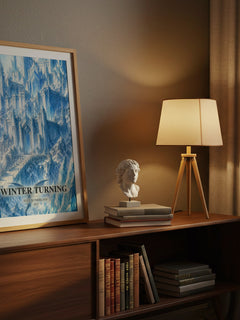 Winter Turning watercolour print on bookshelf – Tui T. Sutherland fan gift