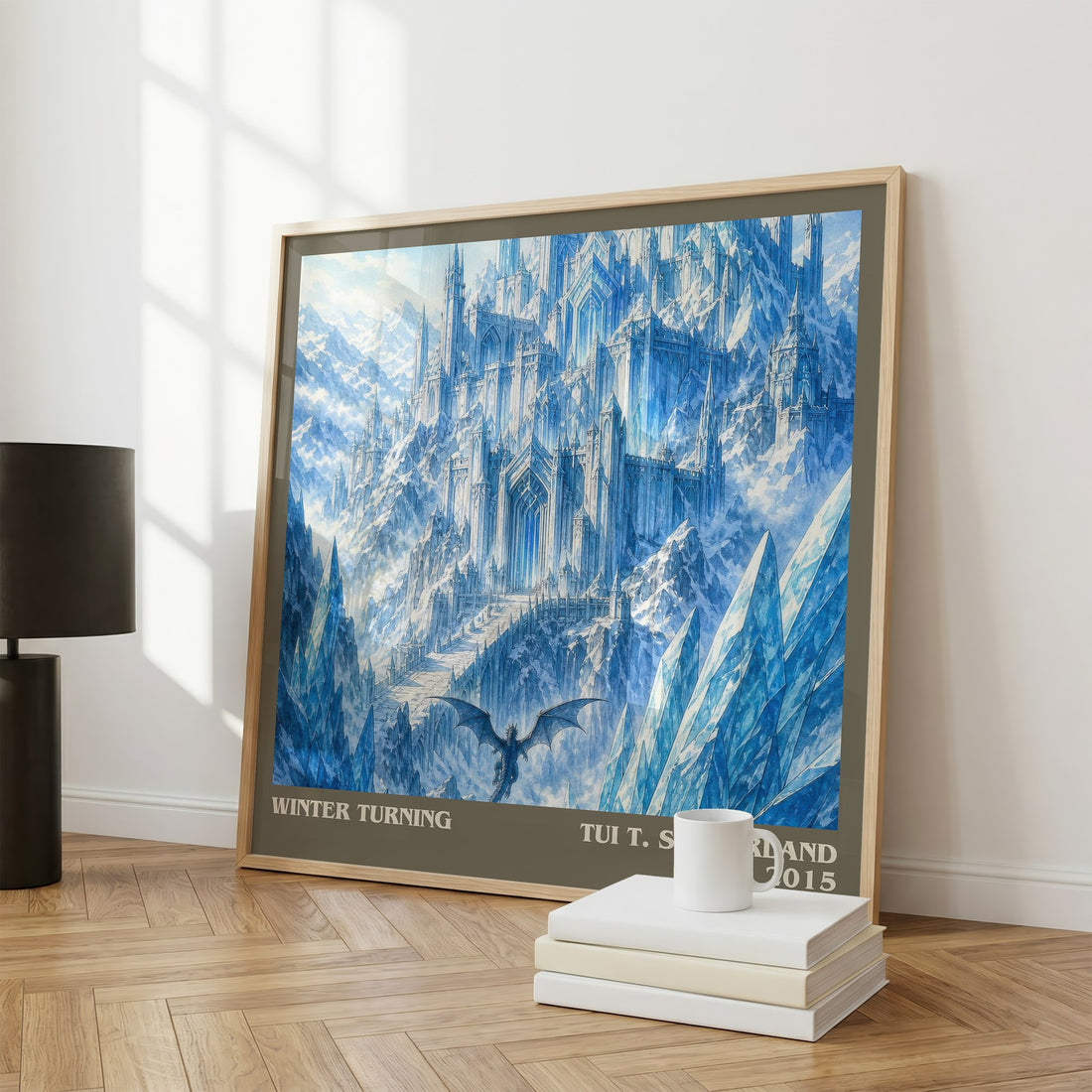 Winter Turning literary print framed by window – literary home decor