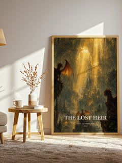 The Lost Heir watercolour print in frame leaning in hallway – childrens wall art