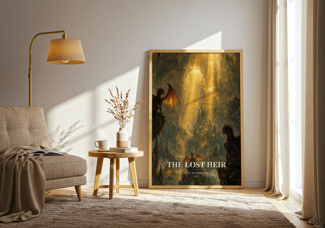 The Lost Heir watercolour print in frame leaning in hallway – childrens wall art