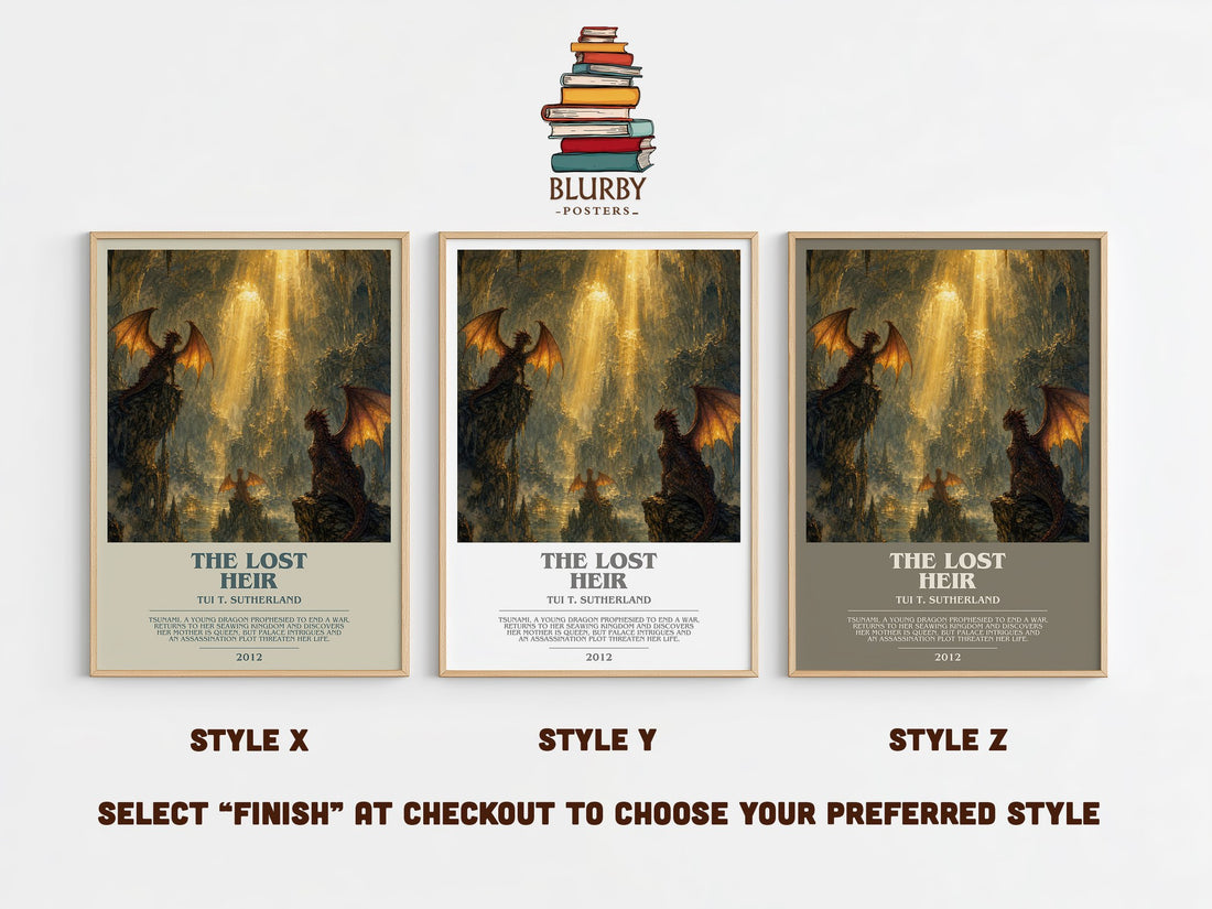 The Lost Heir bookish print in frame leaning in hallway – childrens wall art (mockup)