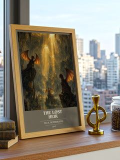 The Lost Heir book cover print framed by window – literary home decor