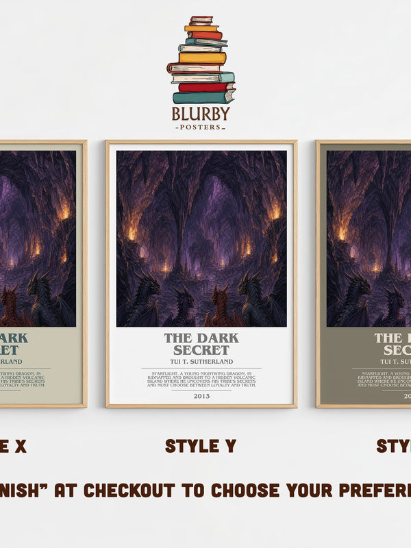 The Dark Secret bookish print in frame leaning in hallway – fantasy wall art