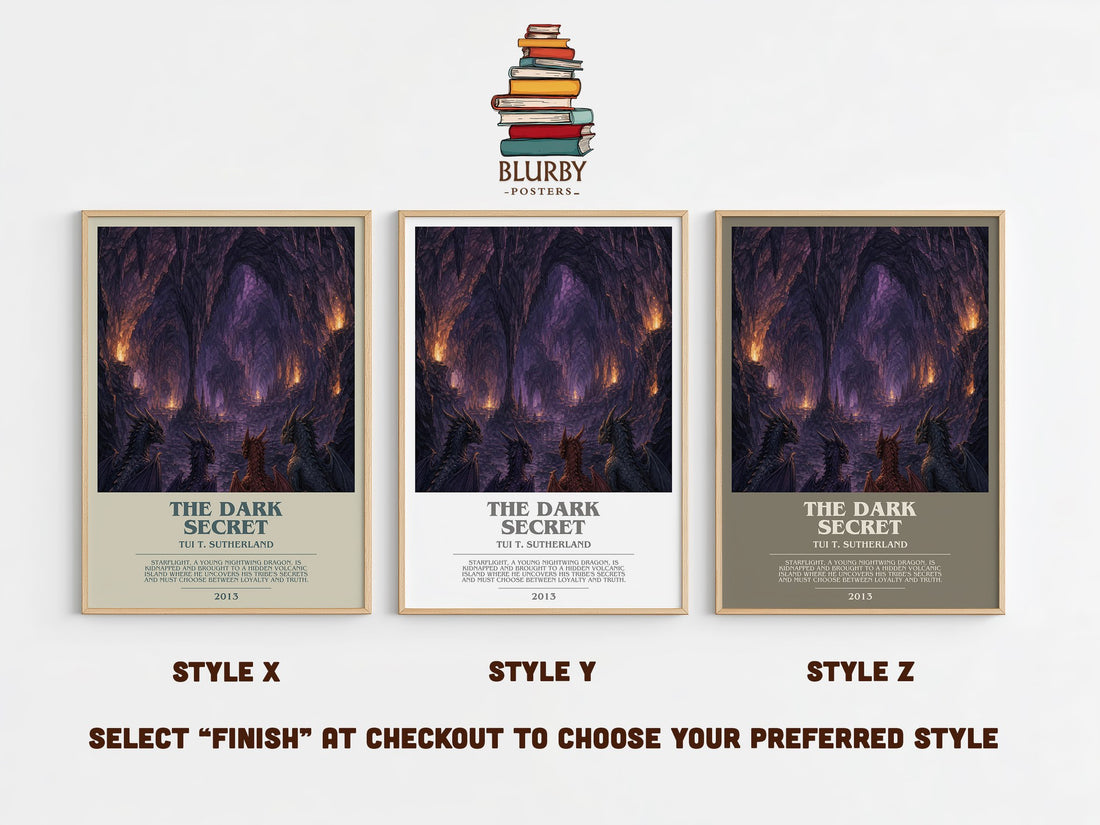 The Dark Secret bookish print in frame leaning in hallway – fantasy wall art (mockup)