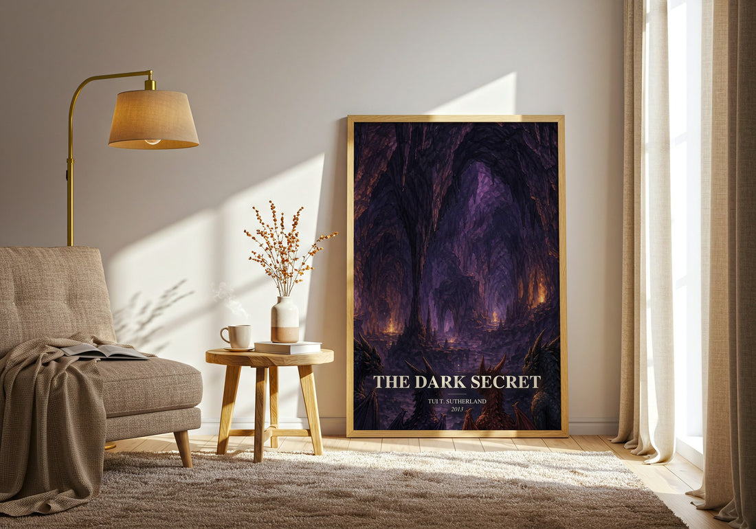 The Dark Secret watercolour print in frame leaning in hallway – fantasy wall art