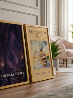 The Dark Secret watercolour print framed by window – literary home decor