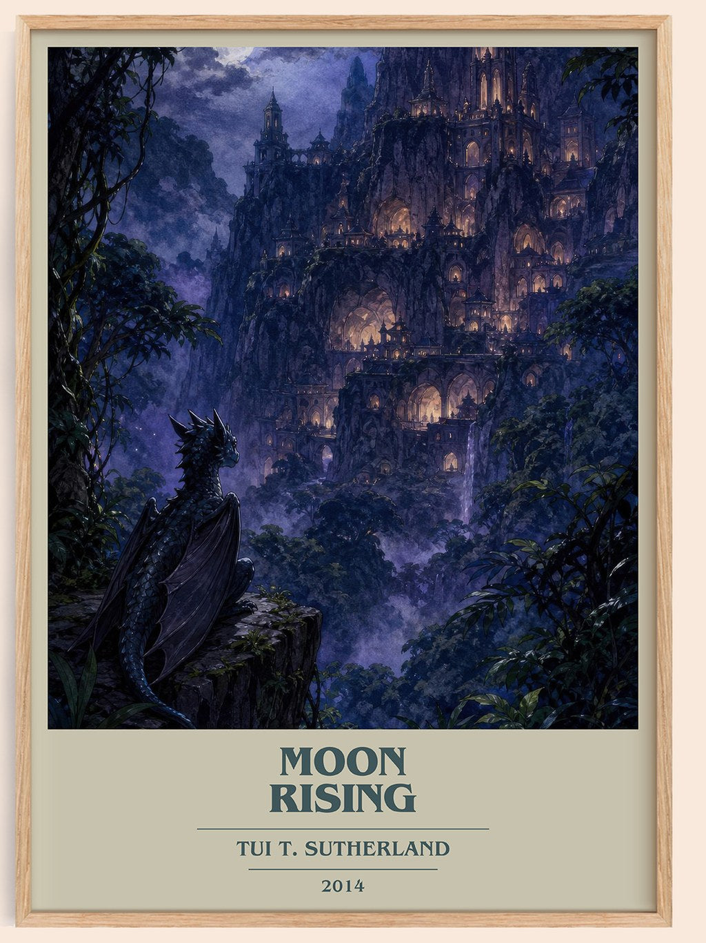 Moon Rising book cover book poster by Tui T. Sutherland – framed literary art print