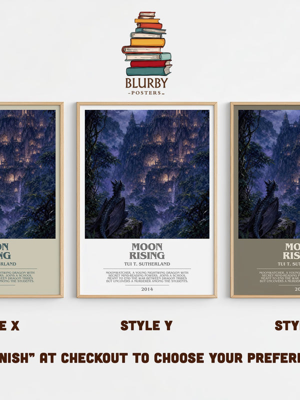 Moon Rising bookish print in frame leaning in hallway – fantasy wall art