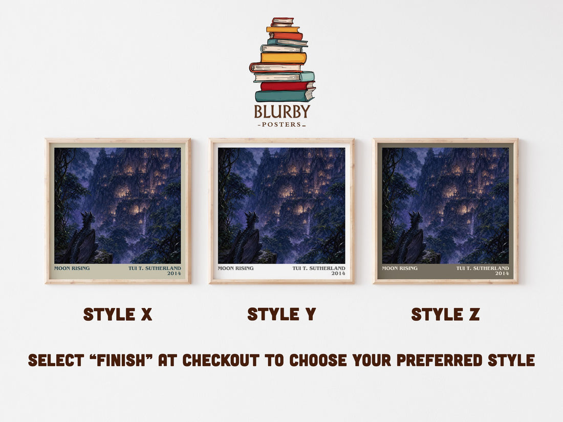 Moon Rising literary print in frame leaning in hallway – fantasy wall art (mockup)
