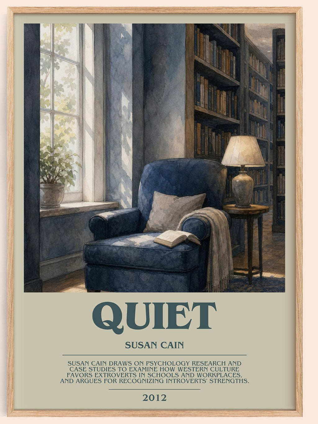 Quiet bookish book poster by Susan Cain – framed literary art print