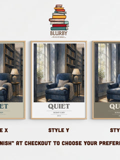 Quiet book cover print in frame leaning in hallway – non fiction wall art