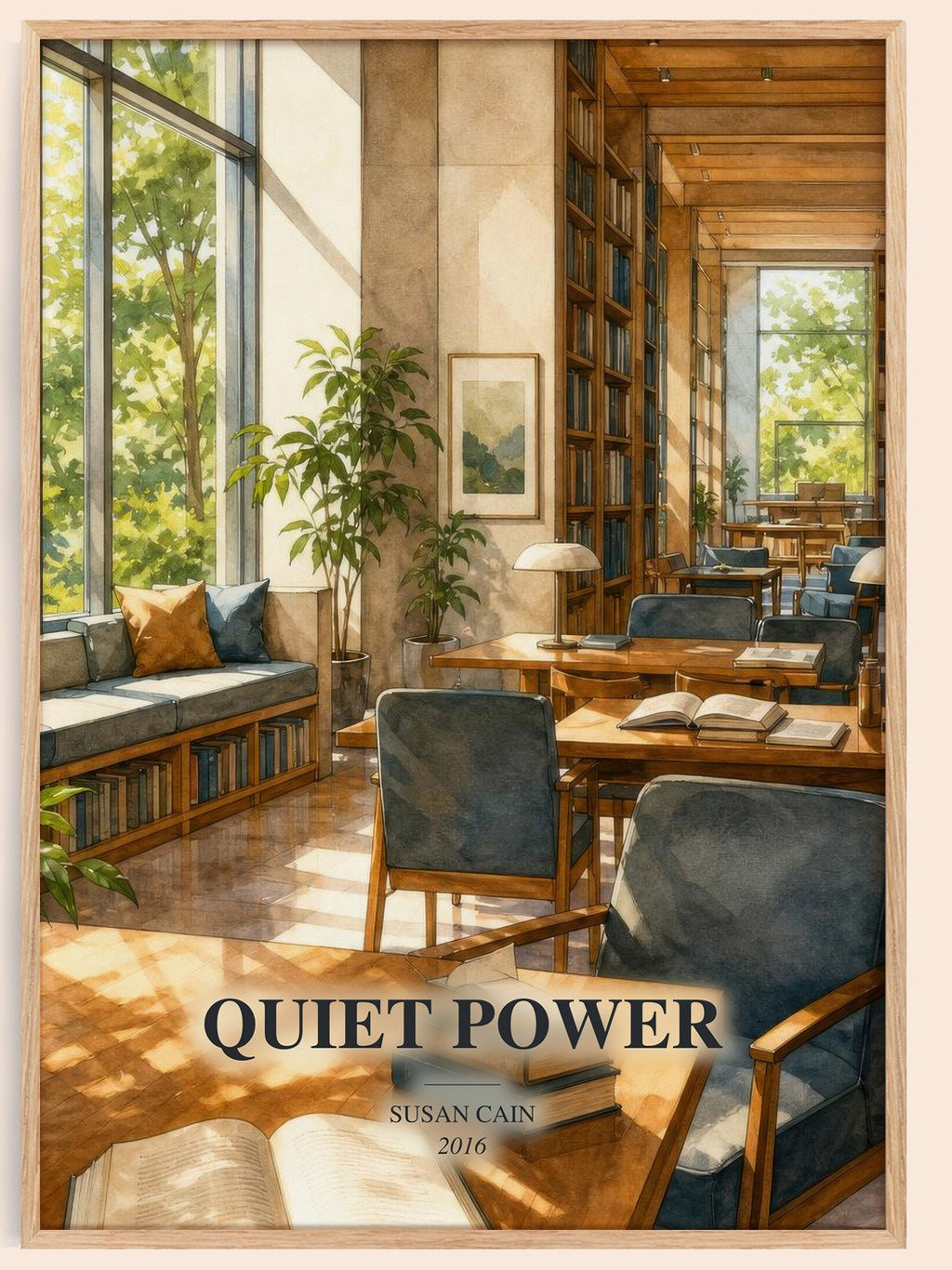 Quiet power watercolour book poster by Susan Cain – framed literary art print