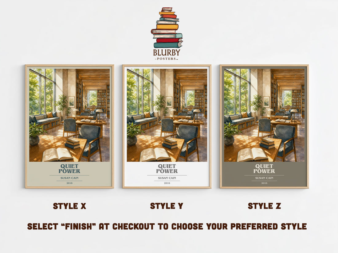 Quiet power book cover print in frame leaning in hallway – non fiction wall art (mockup)