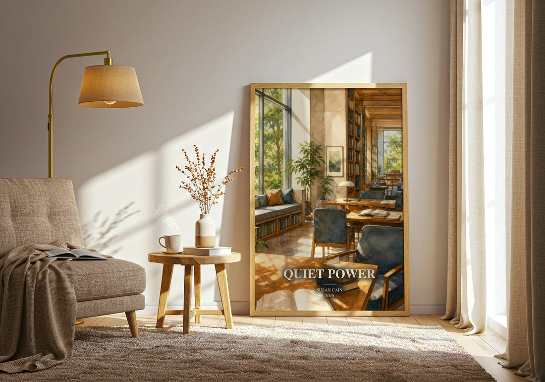 Quiet power watercolour print in frame leaning in hallway – non fiction wall art