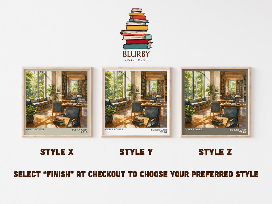 Quiet power literary print in frame leaning in hallway – non fiction wall art (mockup)
