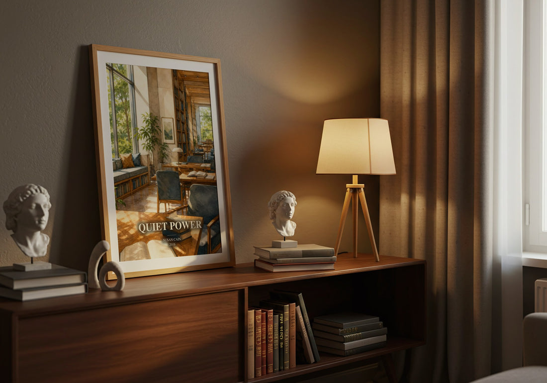 Quiet power watercolour print on bookshelf – Susan Cain fan gift