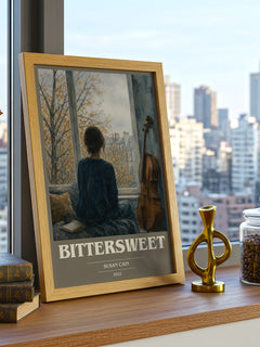 Bittersweet book cover print framed by window – literary home decor