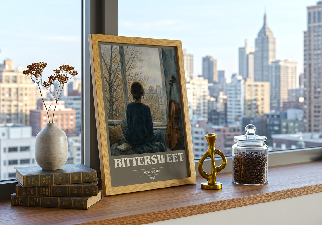 Bittersweet book cover print framed by window – literary home decor