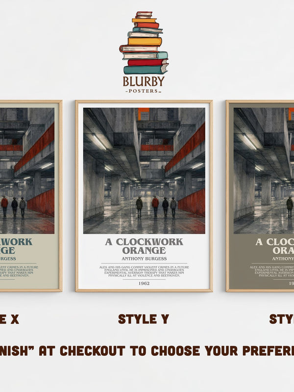 A Clockwork Orange bookish print in frame leaning in hallway – dystopian wall art