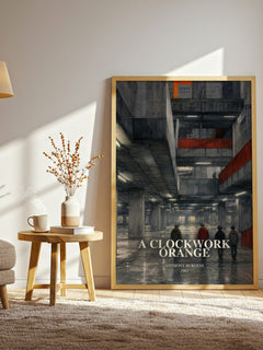 A Clockwork Orange watercolour print in frame leaning in hallway – dystopian wall art