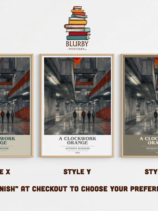 A Clockwork Orange book cover print in frame leaning in hallway – dystopian wall art