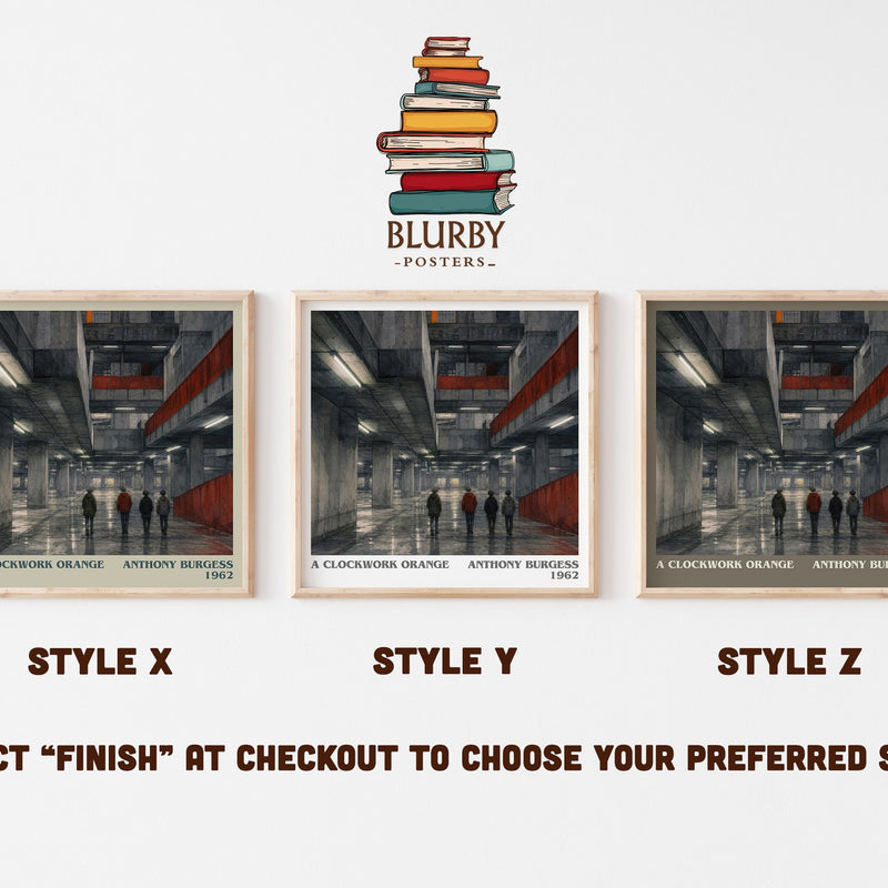 A Clockwork Orange literary print in frame leaning in hallway – dystopian wall art