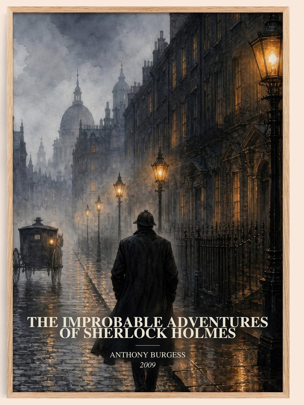 The Improbable Adventures of Sherlock Holmes watercolour book poster by Anthony Burgess – framed literary art print