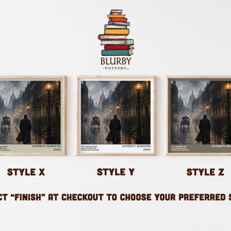 The Improbable Adventures of Sherlock Holmes literary print in frame leaning in hallway – mystery wall art
