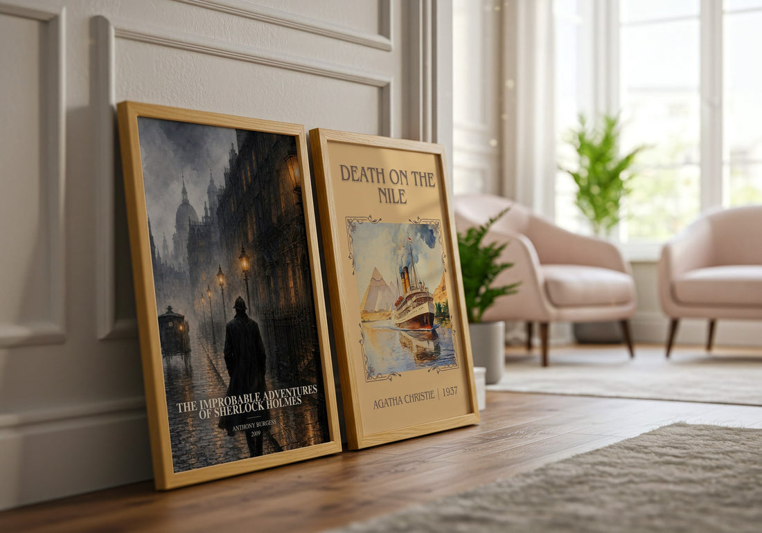 The Improbable Adventures of Sherlock Holmes watercolour print framed by window – literary home decor